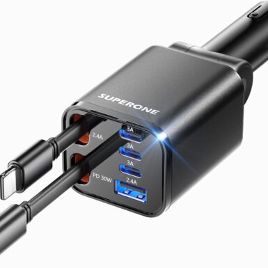 Retractable Car Charger, SUPERONE 99W Car Phone Charger with Dual Cables
