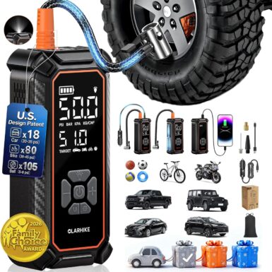 OlarHike Tire Inflator Portable Air Compressor,Dual Power-3*2000mAh &12V DC