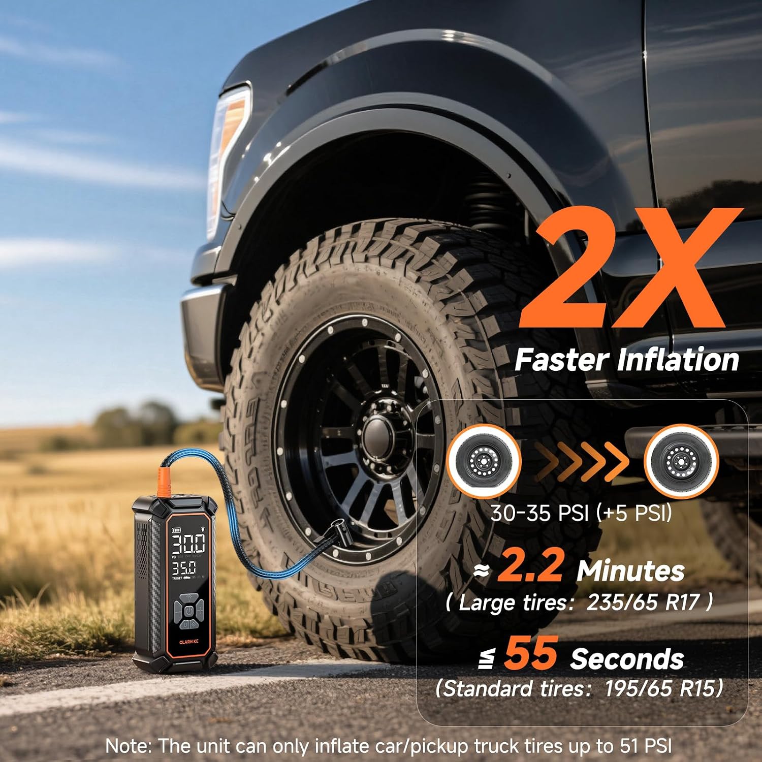 OlarHike Tire Inflator Portable Air Compressor,Dual Power-3*2000mAh &12V DC - Image 2