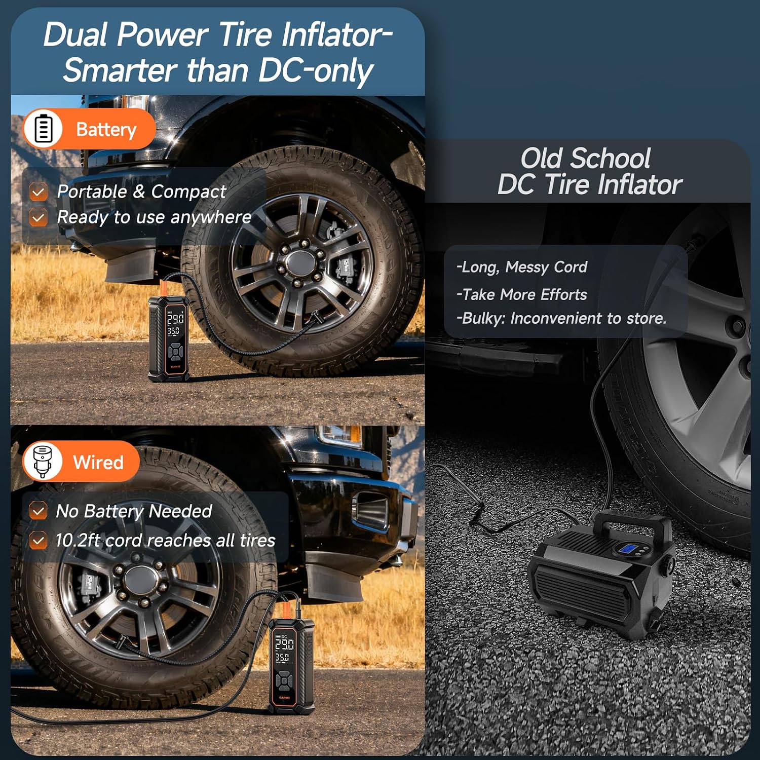 OlarHike Tire Inflator Portable Air Compressor,Dual Power-3*2000mAh &12V DC - Image 4