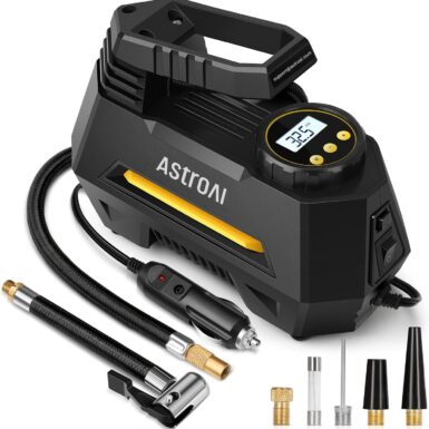 AstroAI AIRUN H Tire Inflator Portable Air Compressor, 12V DC Tire Inflator, Auto Shut-Off with Digital Pressure Gauge & LED Light, Fast Inflation for Car, Motorcycle, Bike Tires, 9.8Ft Cord, Yellow