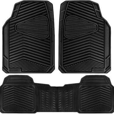 CAR PASS Rubber Car Mats, Waterproof Car Floor Mats All Weather,Car Mat Full Set 3 Piece, Automotive Floor Mat Trim to Fit for Cars Sedans SUVs Trucks, Anti-Slip Easy Clean, All Black