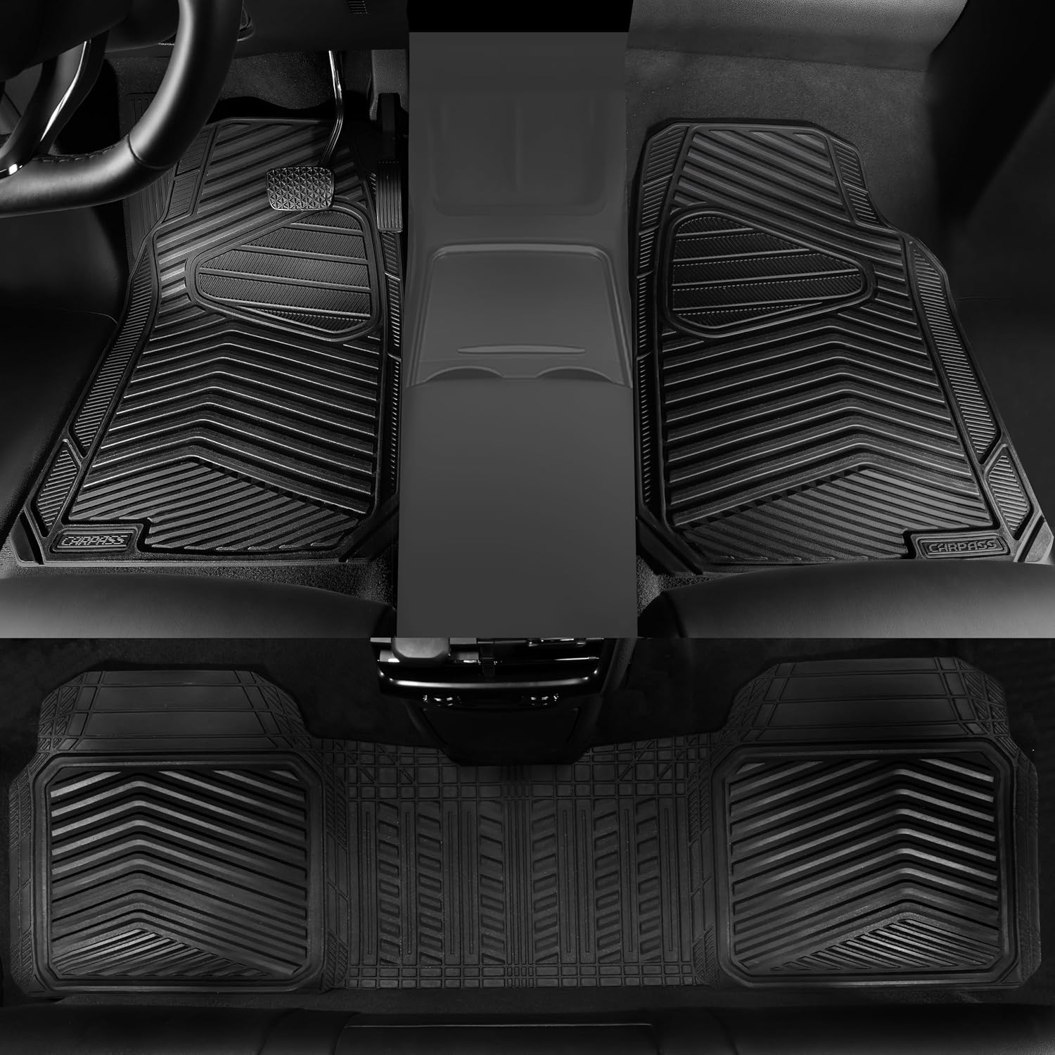 CAR PASS Rubber Car Mats, Waterproof Car Floor Mats All Weather,Car Mat Full Set 3 Piece, Automotive Floor Mat Trim to Fit for Cars Sedans SUVs Trucks, Anti-Slip Easy Clean, All Black - Image 5