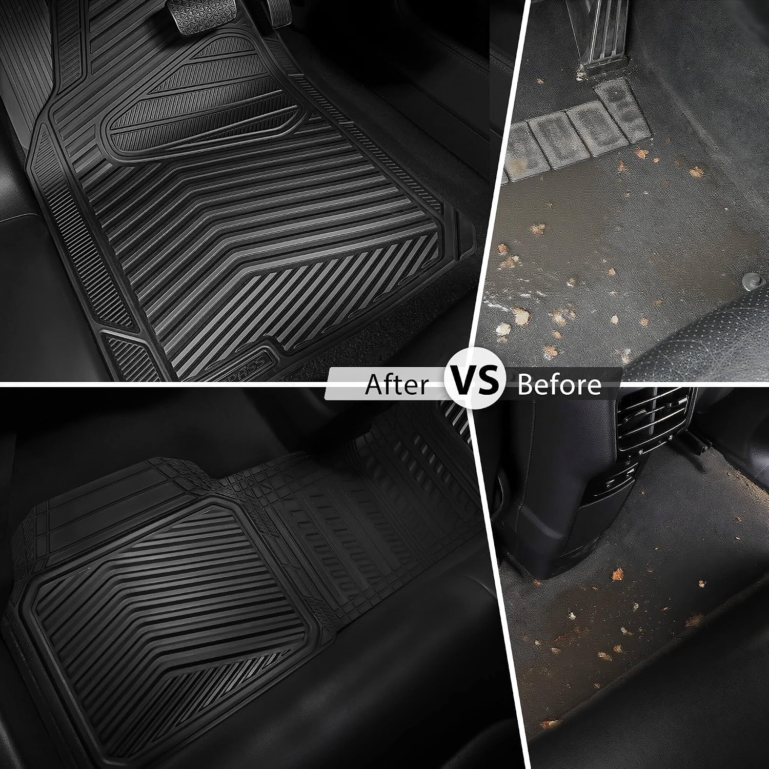 CAR PASS Rubber Car Mats, Waterproof Car Floor Mats All Weather,Car Mat Full Set 3 Piece, Automotive Floor Mat Trim to Fit for Cars Sedans SUVs Trucks, Anti-Slip Easy Clean, All Black - Image 6