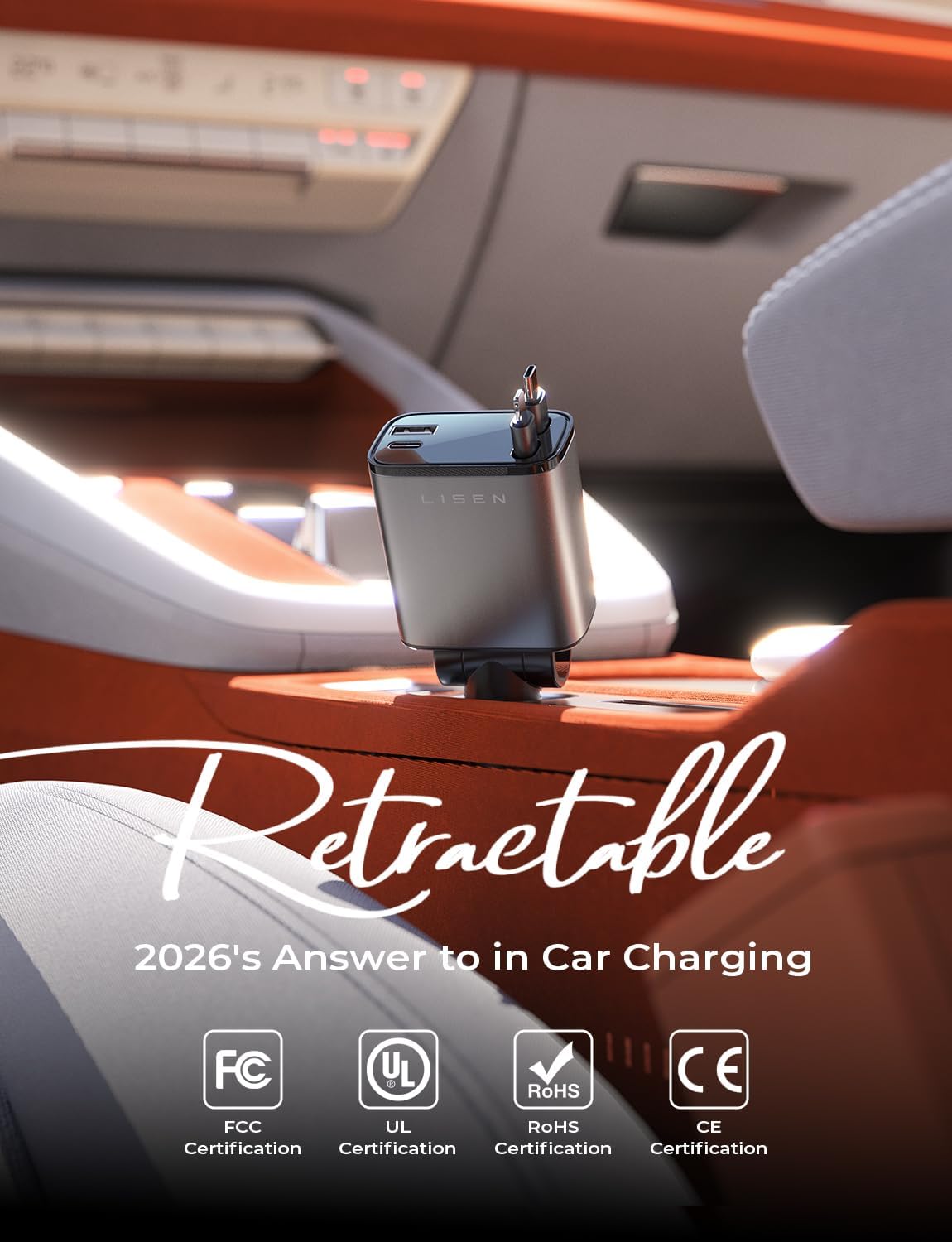 LISEN Retractable Car Charger, 84W Car Charger USB C Fast Charge,4 in 1 - Image 2
